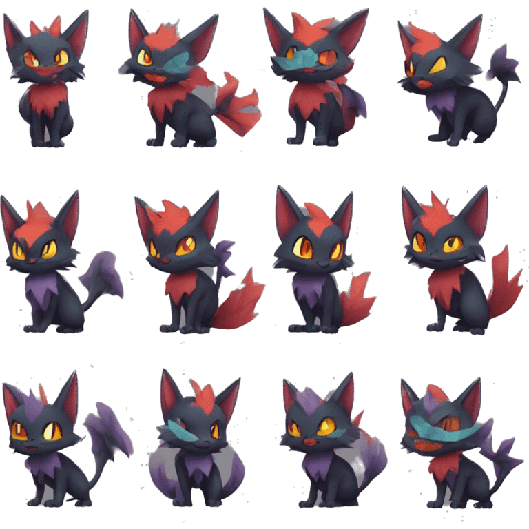 Edgy Cute Cool Kawaii Litten-Noivern-Zoroark-Torracat-Noibat-Pokémon Full Body emoji