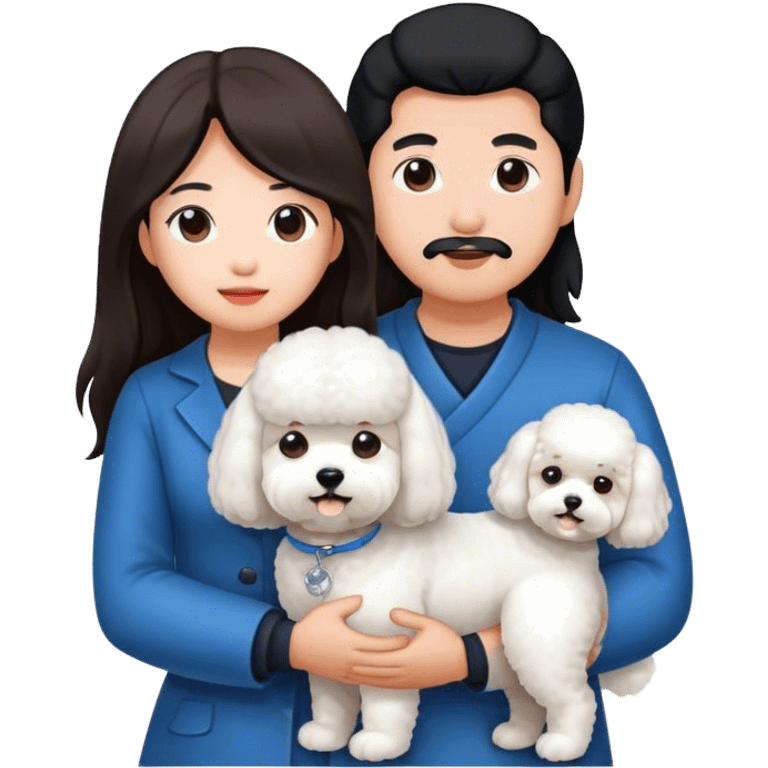 Asian man and long-haired woman with a bichon emoji