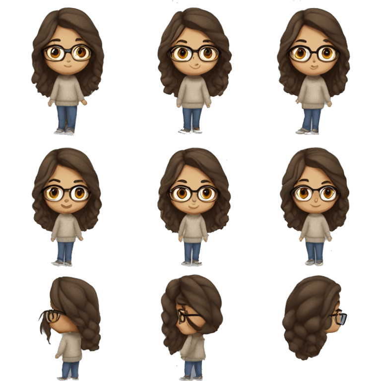 hispanic girl, long brown hair, brown eyes, full body, glasses, young, winter sweater emoji