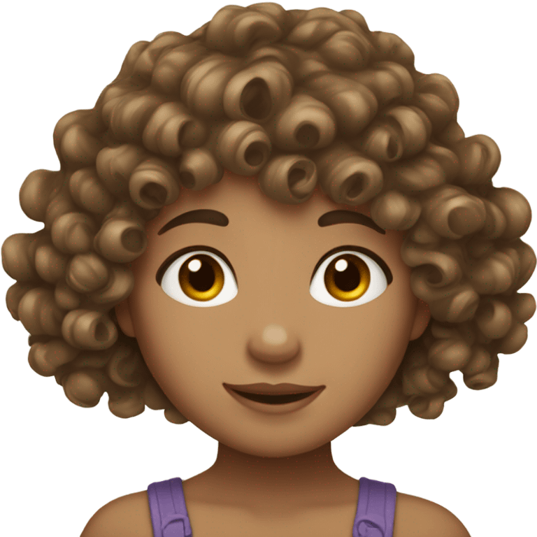 girl with curly brown hair and bangs emoji