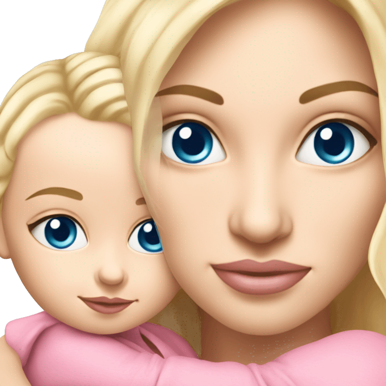 blue eyed blonde mom and baby girl realistic pink emoji