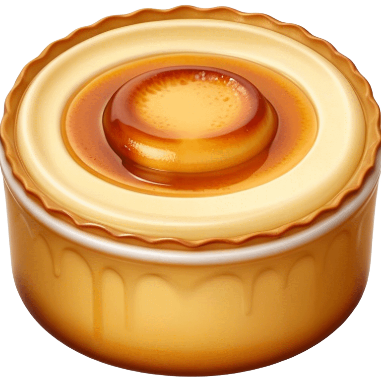 Cinematic Realistic Cr√®me Br√ªl√©e Dessert Emoji, depicted as a rich custard with a perfectly caramelized sugar top rendered with exquisite textures and warm, inviting lighting. emoji