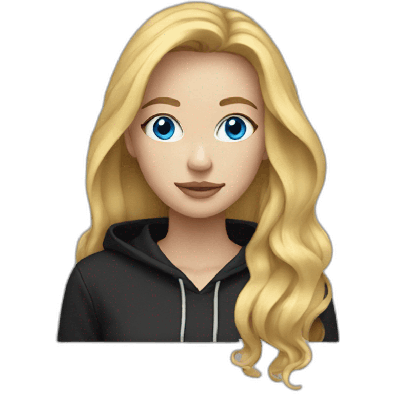 Woman with long blonde hair and blue eyes in black hoodie emoji