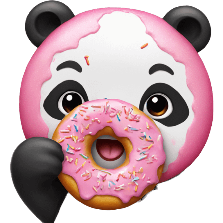 a pink coloured panda eating pink donut with sprinkles  emoji