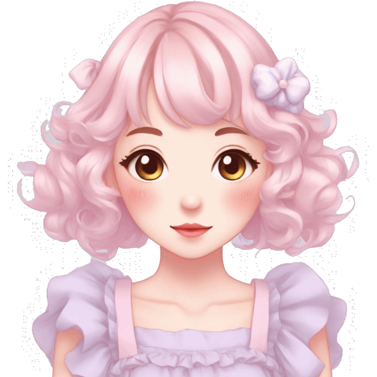 Gorgeous pastel anime style lady with blushing face and puppy ears cottagecore fairycore pastelcore colorful pearly romantic simplistic aesthetic trending style emoji