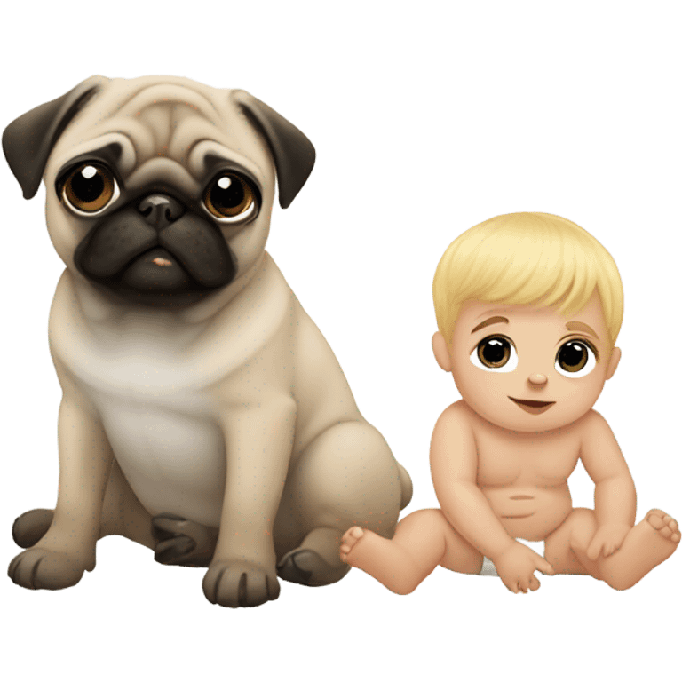 Pug with a newborn blonde baby boy emoji