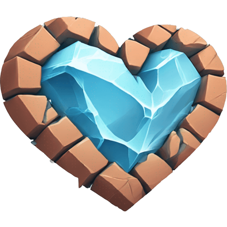 Broken stone frozen heart with bricks around emoji