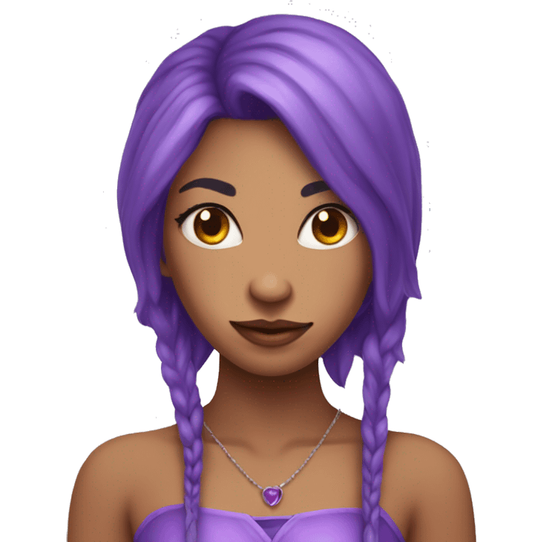 beautiful female with purple long hair hanging down with one demon horn peach skin emoji