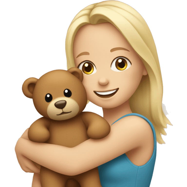 blonde woman hugs a cute teddy bear emoji