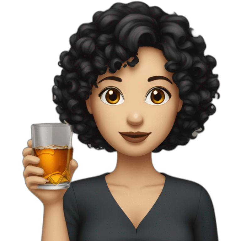 White Woman short black curly hair drink whisky emoji