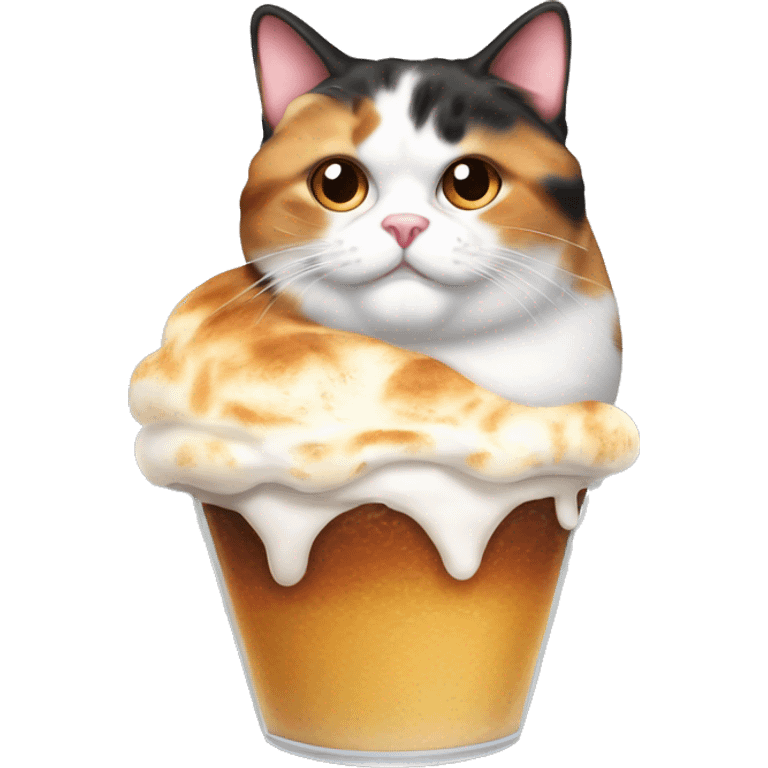 Realistic Fat calico cat with sundae emoji