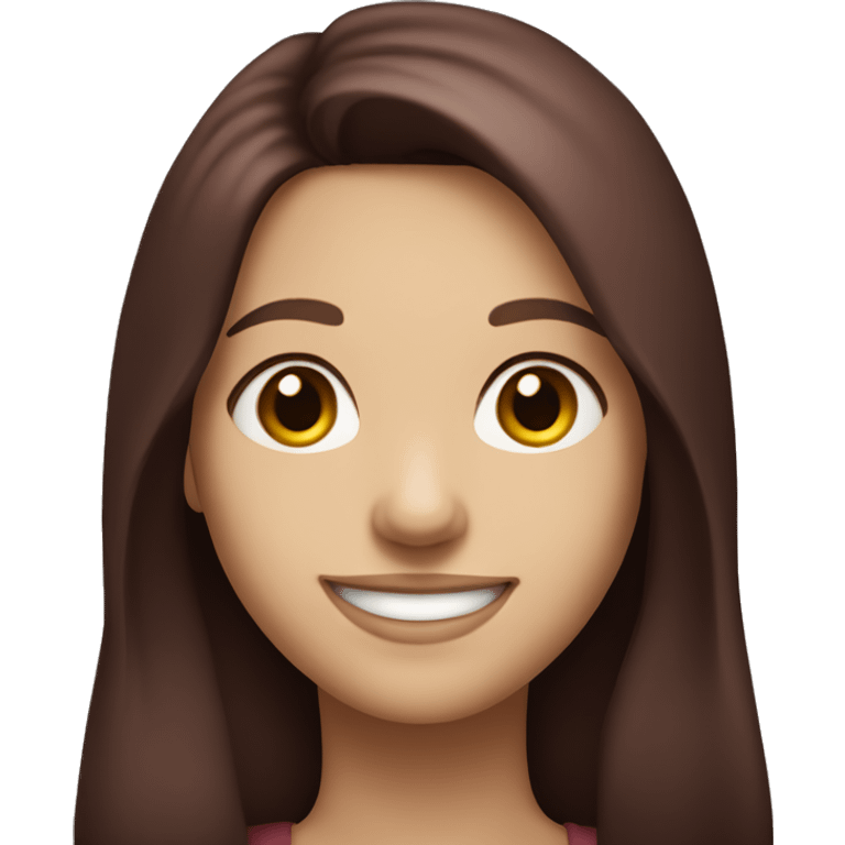 Smiling brunette girl long burgundy hair brown eyes small nose and big perfect smile  emoji