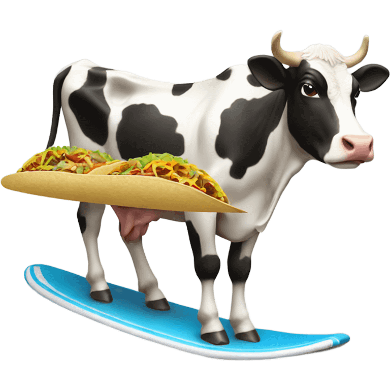 Cow eating a taco and surfing emoji