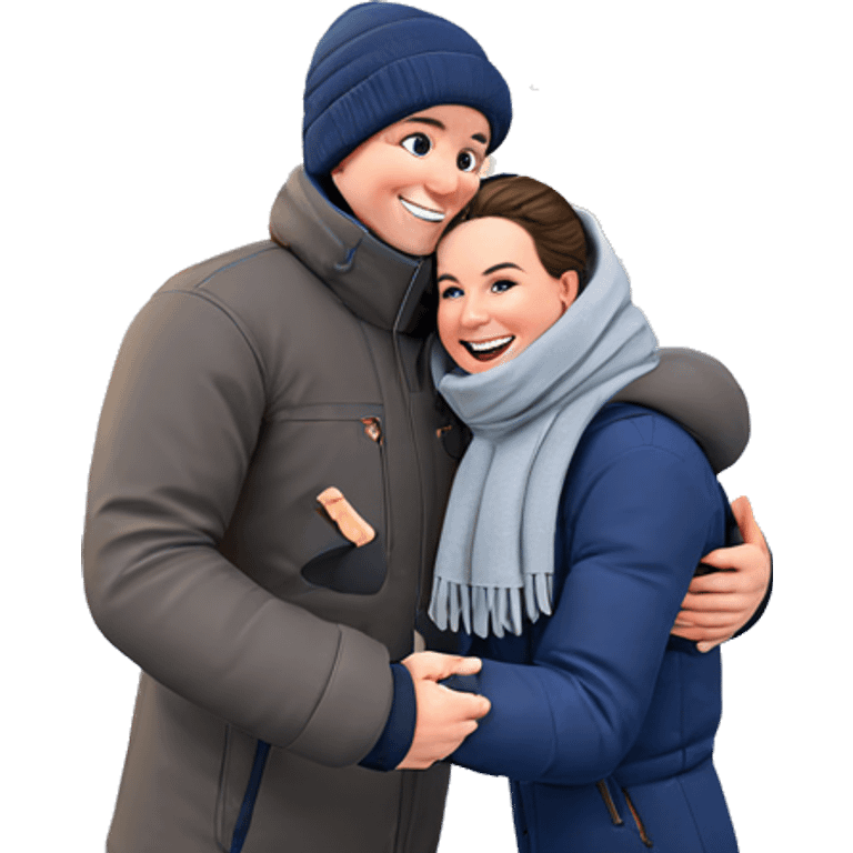 happy couple in winter outdoors emoji