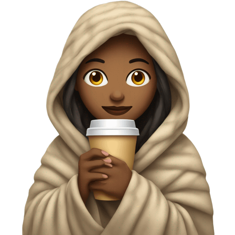 Girl wrapped in blanket sipping coffee emoji