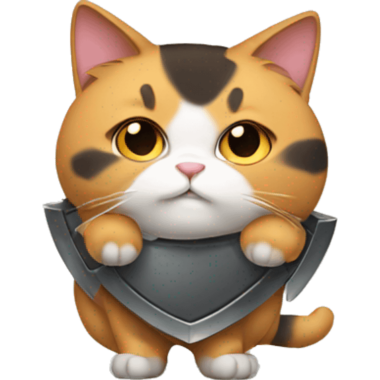 Fat calico cat with a shield  emoji