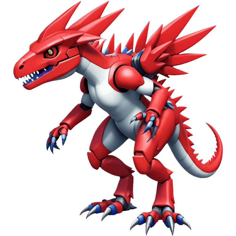 Spiky Cool Edgy Futuristic shiny colorful Digimon-Fakemon-Guilmon-Velociraptor-Mecha, full body, two legs emoji