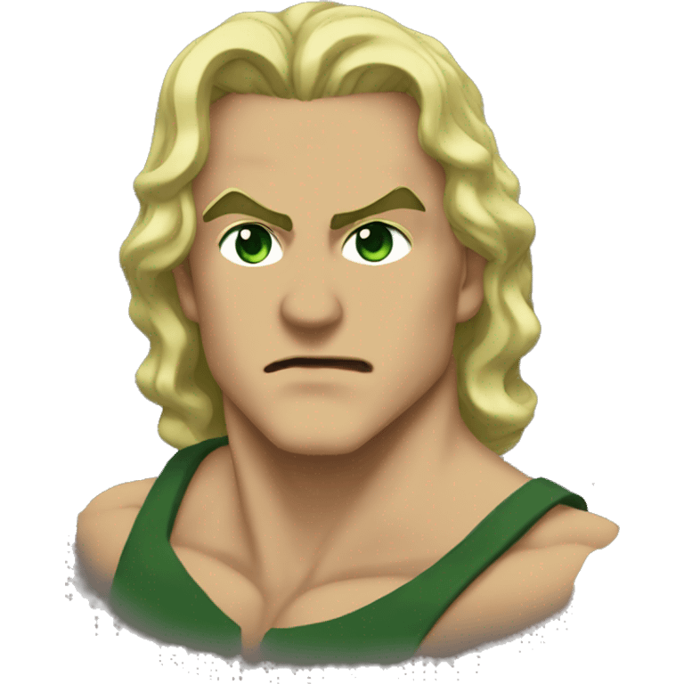 Dio Brando , blonde , amber eyes , dark green lips , muscle body emoji