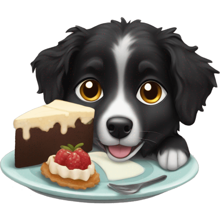 Small black australian shepherd dog eating dessert  emoji