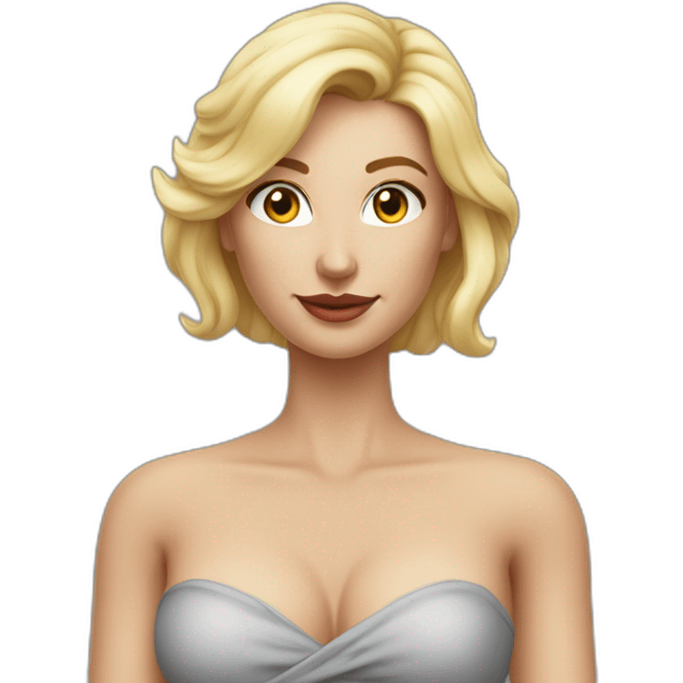 hyperrealistic caucasian long blonde woman white v-neck strapless gray tight mini skirt emoji