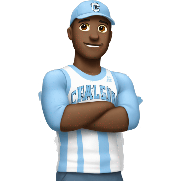 White male wearing North Carolina Tar Heels emoji