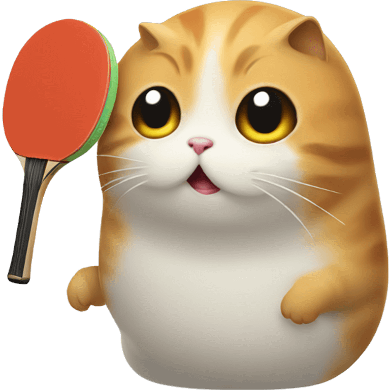 the meow blob emoji with a table tennis racket on its head emoji