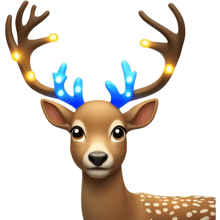 Deer with 4 antlers lit up with warm lights and a blue bow emoji