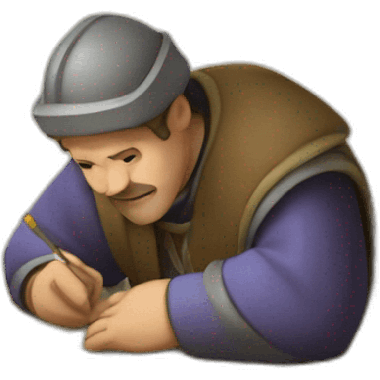 medieval architect working, overseeing a floor plan laid out on a piece of paper emoji