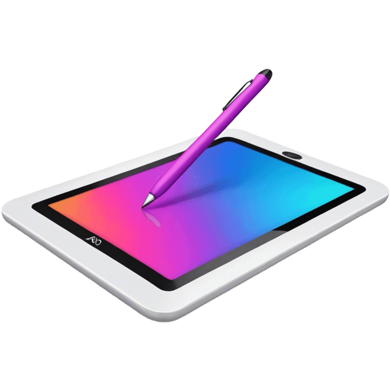 Computer graphics, digital art tools, graphic tablet, stylus, vibrant colors, smooth lines, modern design elements, minimalistic, on a white background, no extra details. emoji