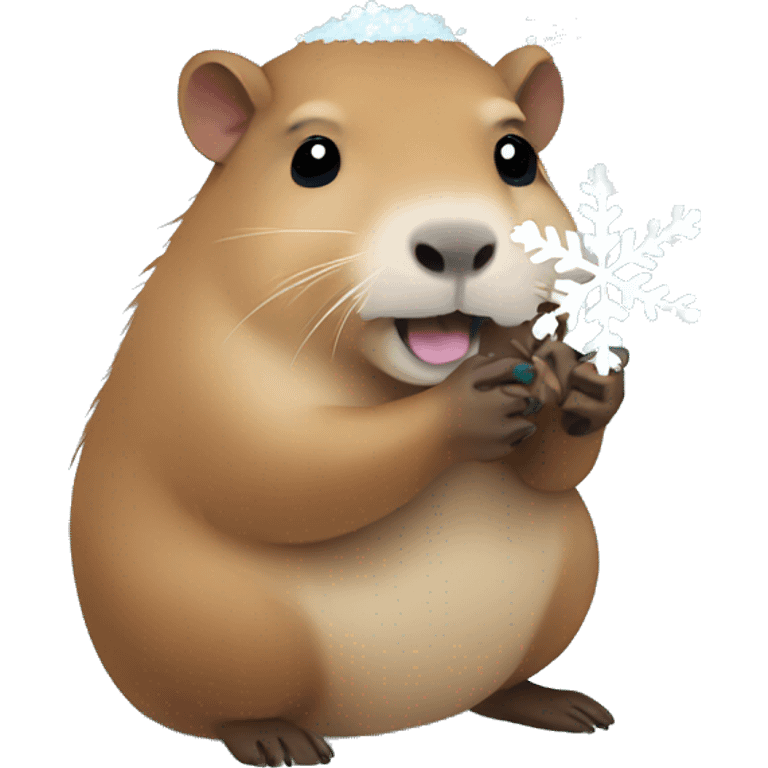 Capybara holding a snowflake emoji