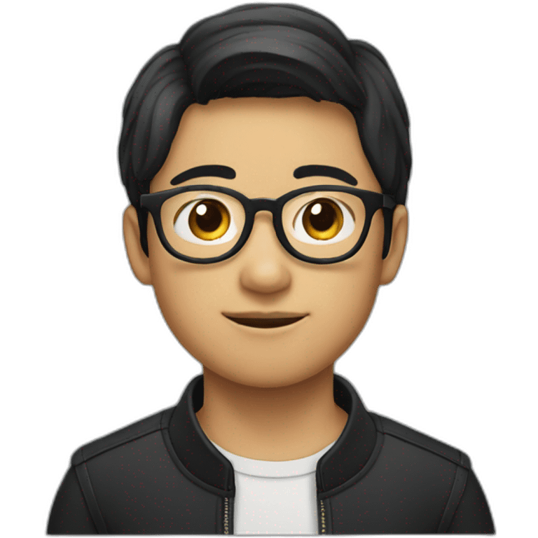 asian boy in specs riding a black horse emoji