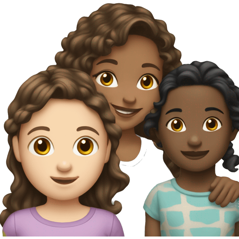 smiling fair skinned girl with medium straight brown hair holding a fair skinned toddler with curly black hair emoji