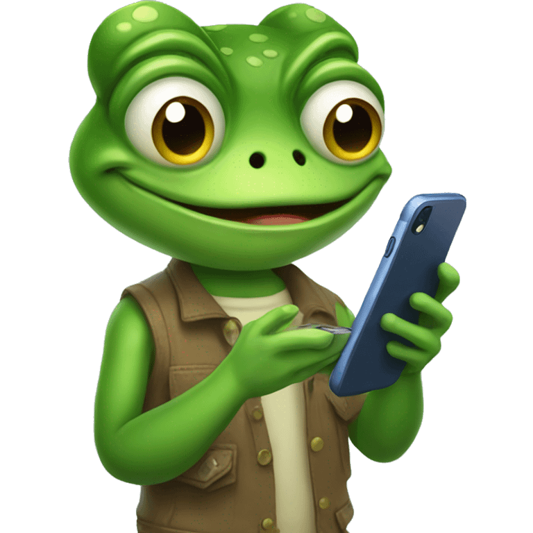 boy frog with phone in hands emoji