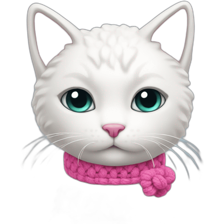 White cat with pink crochet in paws emoji