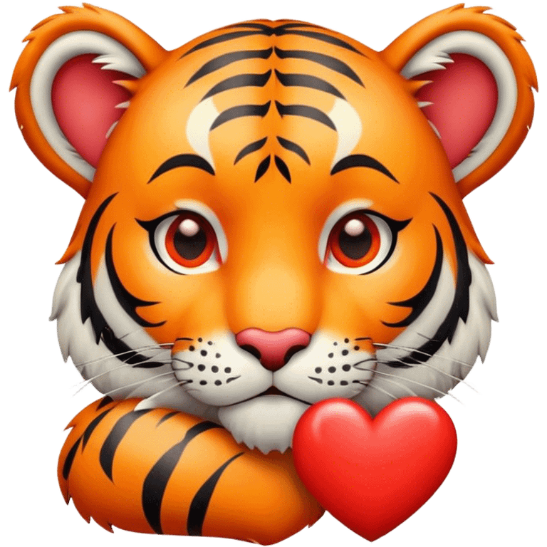 Sad tiger holding heart emoji