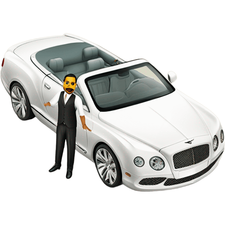 Chubby Arab rich man with a white on white 2025 Bentley convertible  emoji