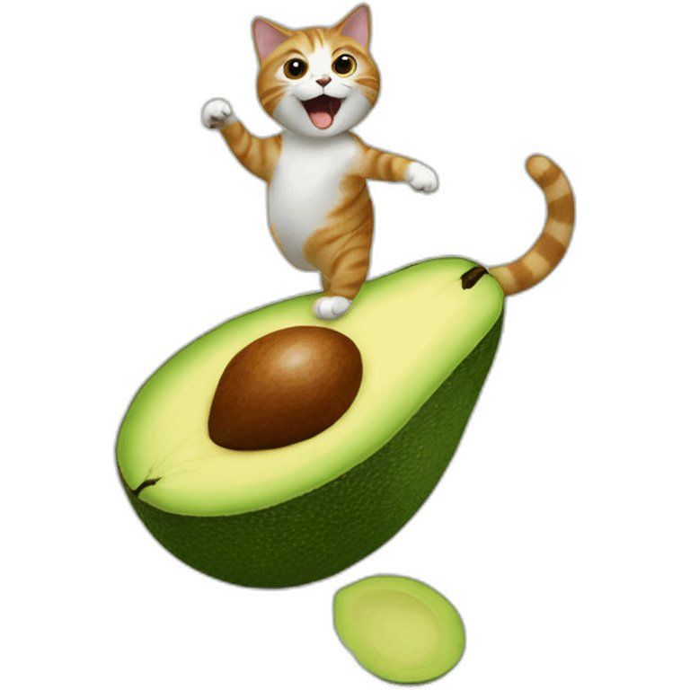 a cat dancing on an avocado emoji