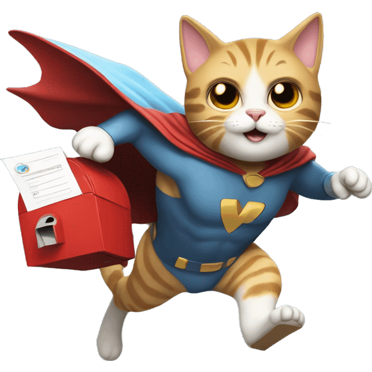 super hero cat that is flying and holding a mailbox emoji