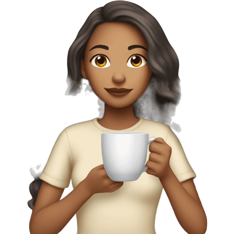 Mixed race Girl with long hair sipping tea  emoji