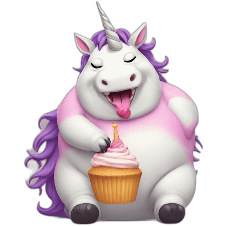 Morbidly obese massive fat unicorn eating a cupcake emoji