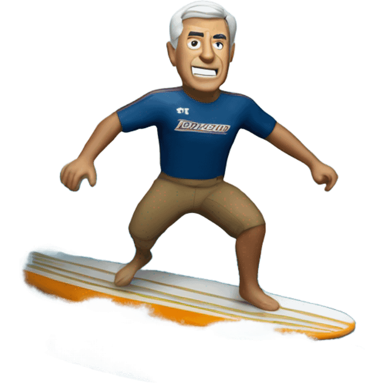 Frank Beamer riding a surfboard in a hurricane emoji