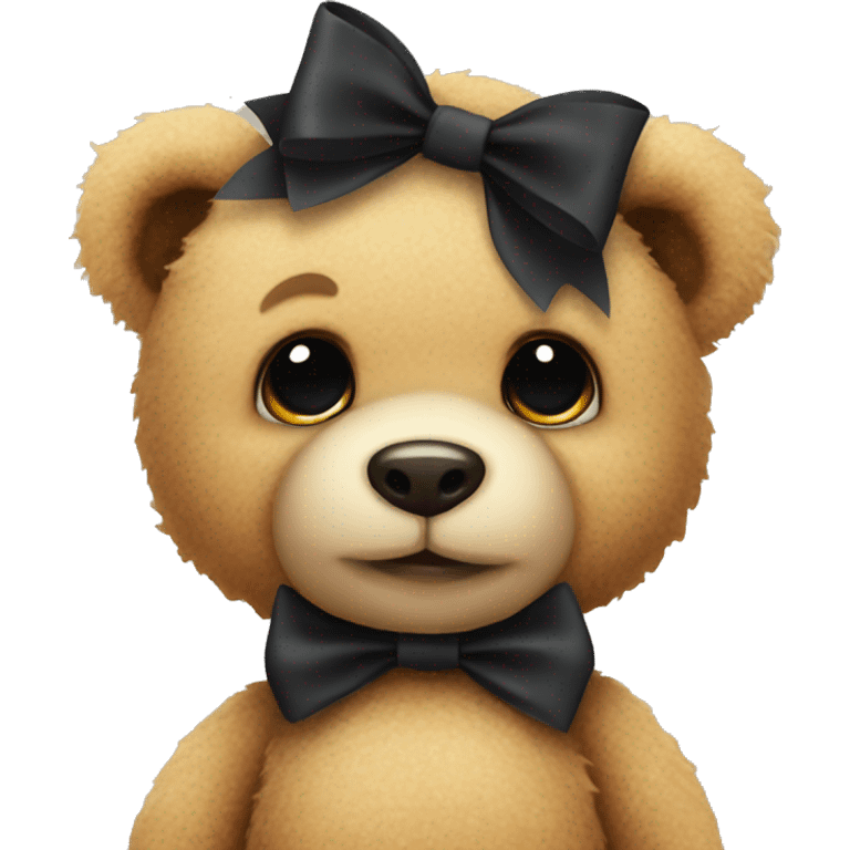 Cute teddy bear with black bow emoji