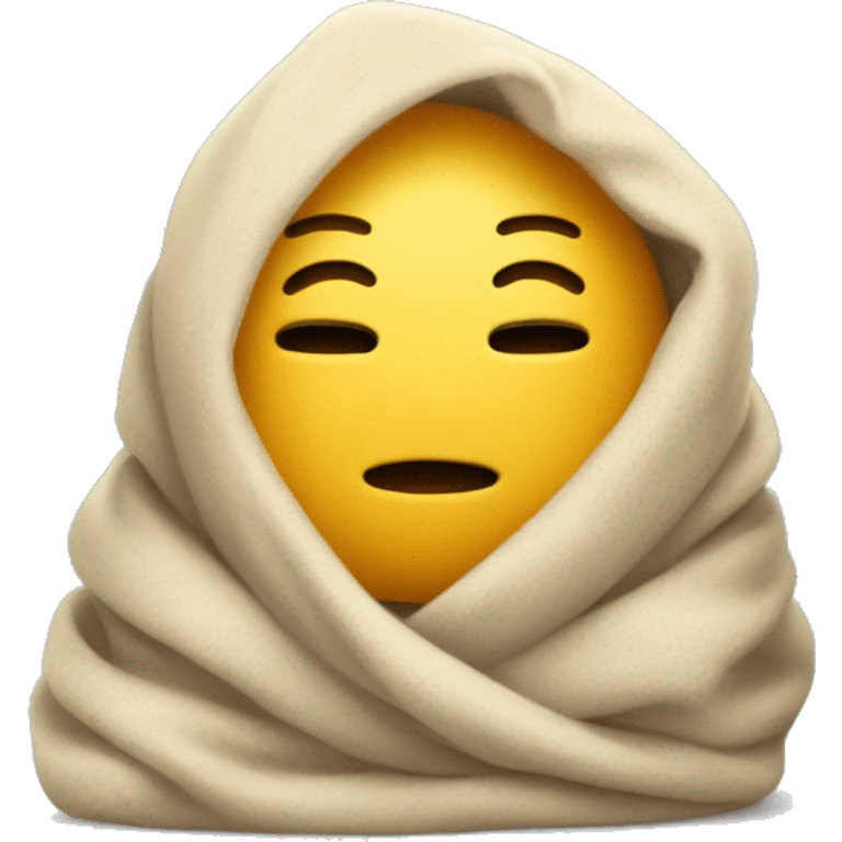 usually yellow emoji face(no body) with cute relaxed chill facial expressions wrapped cosily in a blanket emoji