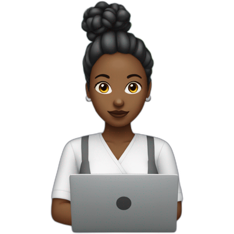 A black woman with space buns behind a computer screen, working in the field of technology emoji