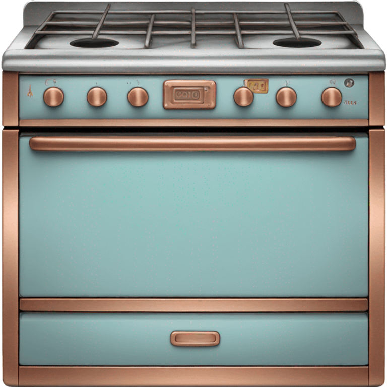 Realistic pastel blue and metallic copper vintage oven. emoji