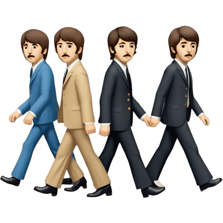 Cinematic Realistic The Beatles Abbey Road Scene Emoji, depicting the legendary band of four crossing the iconic zebra-striped street in their classic outfits, exuding effortless charisma and musical legacy. The scene is bathed in warm, nostalgic lighting with rich textures that capture the essence of 1960s rock history. emoji