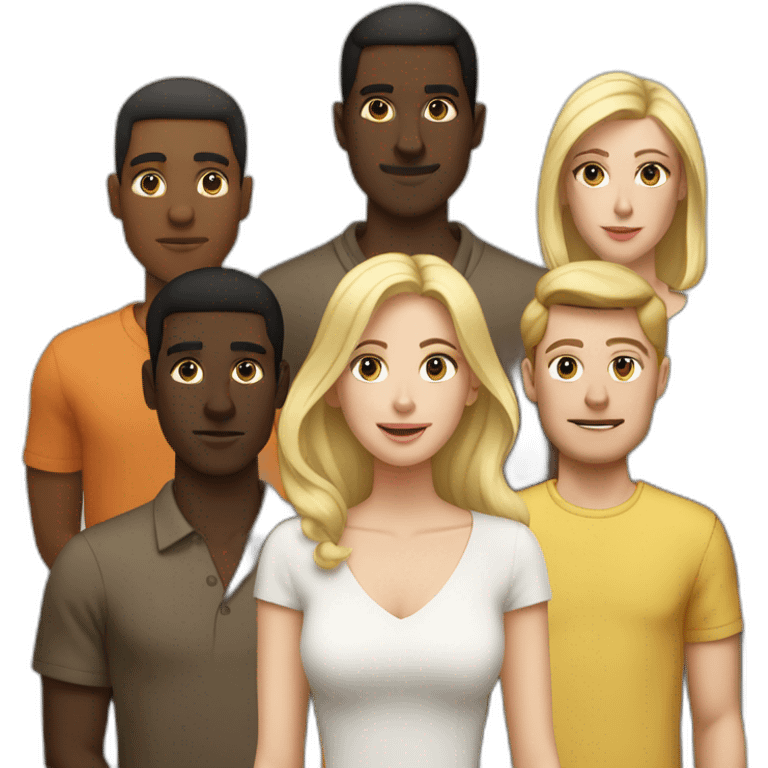 six dark-skinned men stand behind one pale blonde woman emoji