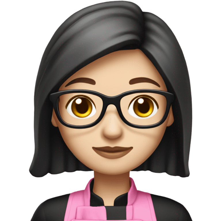 long brunette hair girl with pale skin and black glasses and a pink chef outfit emoji