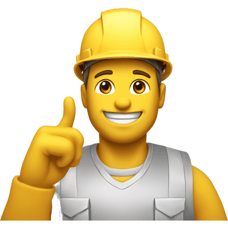 imoji smiley builder in a construction helmet raises his one finger up emoji