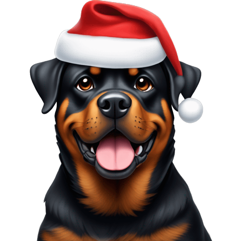 Rottweiler wearing a Santa hat emoji